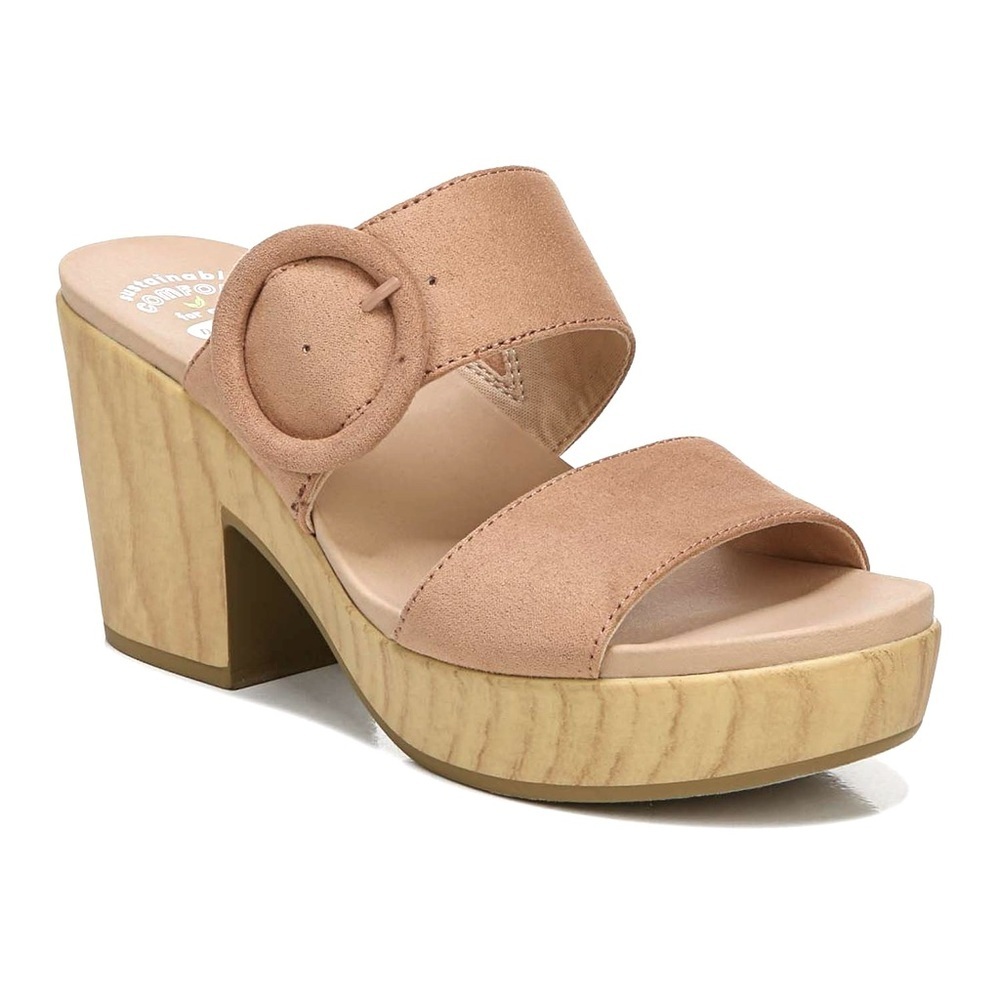 Beige clog heels Dr. Scholl's Shoes, Womens beige Faux Suede Comfort Platform